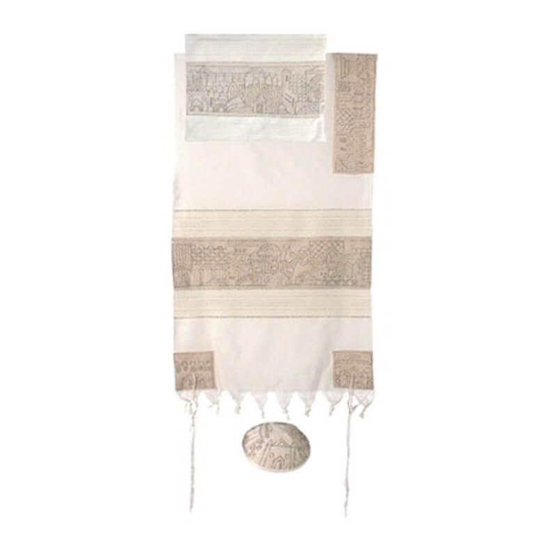 Hand Embroidered Jerusalem Tallit - 21" X 77" 