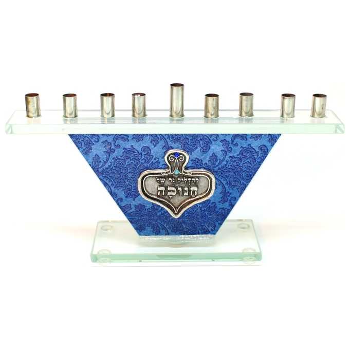 Blue Trapezoid Hanukkah Menorah By Lily Art -Perfect For Hanukkah