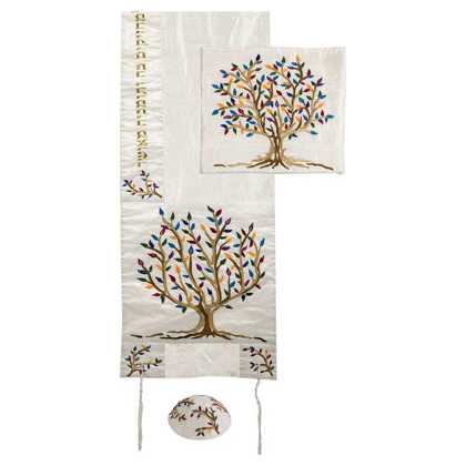 Brown Raw Silk Tree Of Life Tallit Set By Yair Emanuel - 16" X 70"