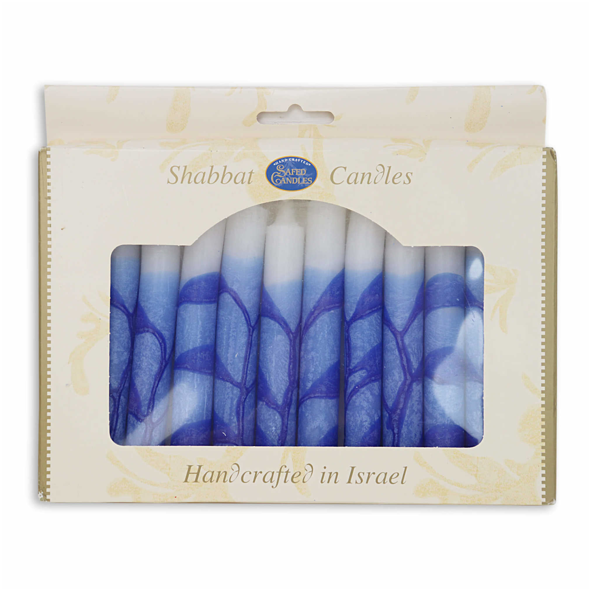 Blue Tree Style Shabbat Candle 12 Pack By Safed Candles