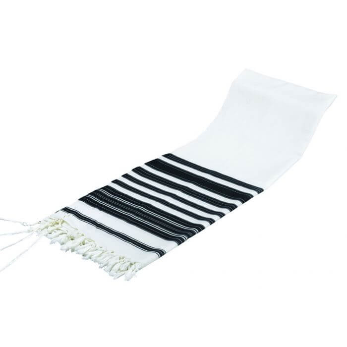 Classic Chabad Style Non-Slip Wool Tallis with Chabad Tied Tzitzis and Cotton Lining