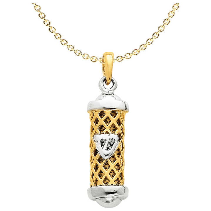 14K Two-Tone Gold Mezuzah With Shin Pendant