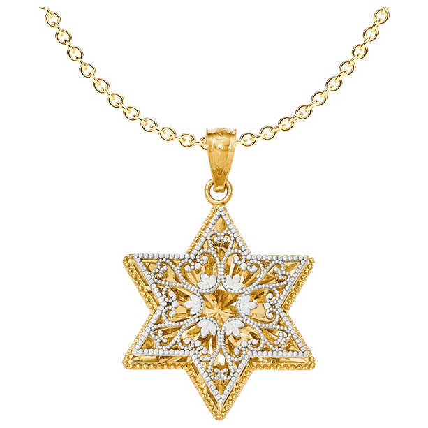14K Two-Tone Gold Reversible Filigree Star Of David Pendant