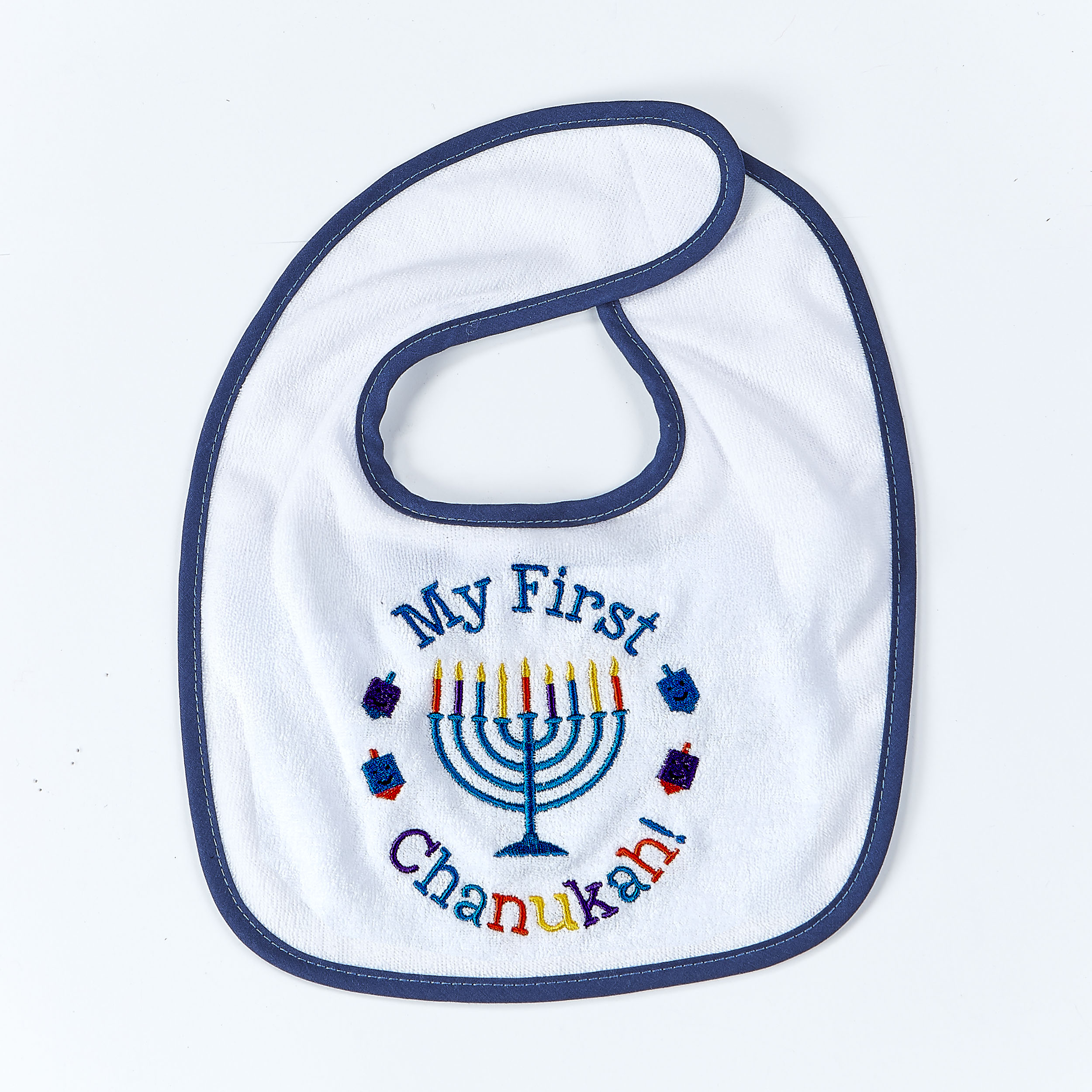 "MY FIRST CHANUKAH",EMBROIDERED BIB,COTTON/POLY,9x11",CARD