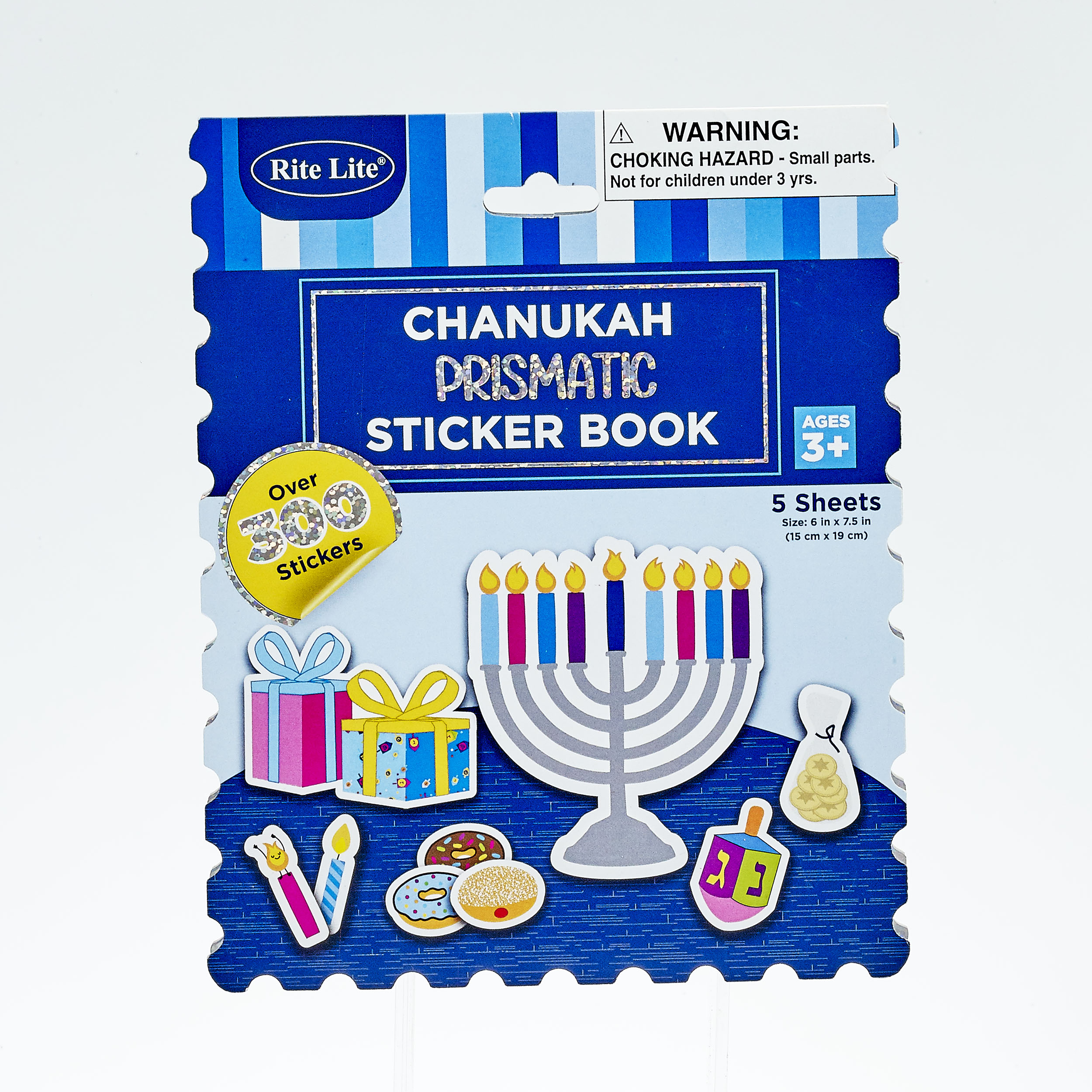 CHANUKAH STICKER BOOK, PRISMATIC, 300+ STICKERS, 5 PAGES, 6"x7.5"