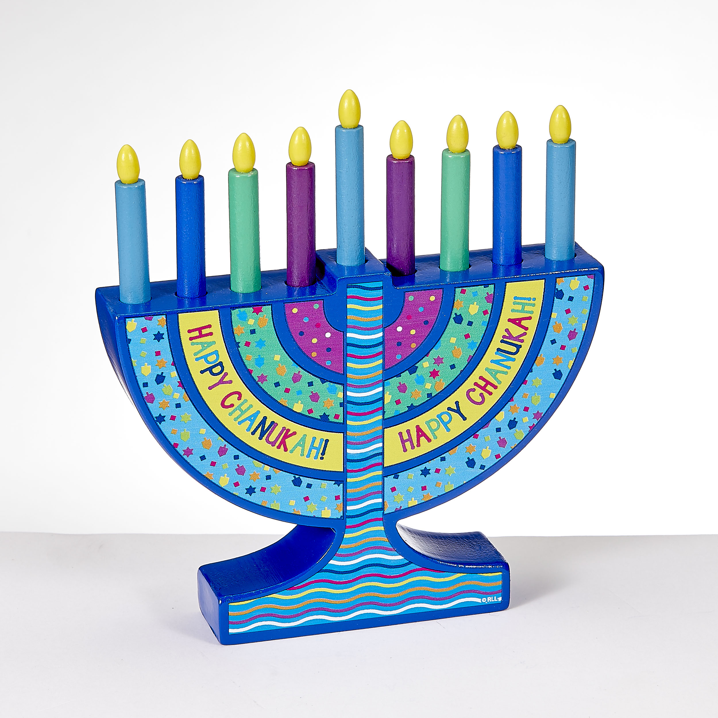 MY MINI WOOD MENORAH,W/ WOOD CANDLES,5"x5",COLRBX