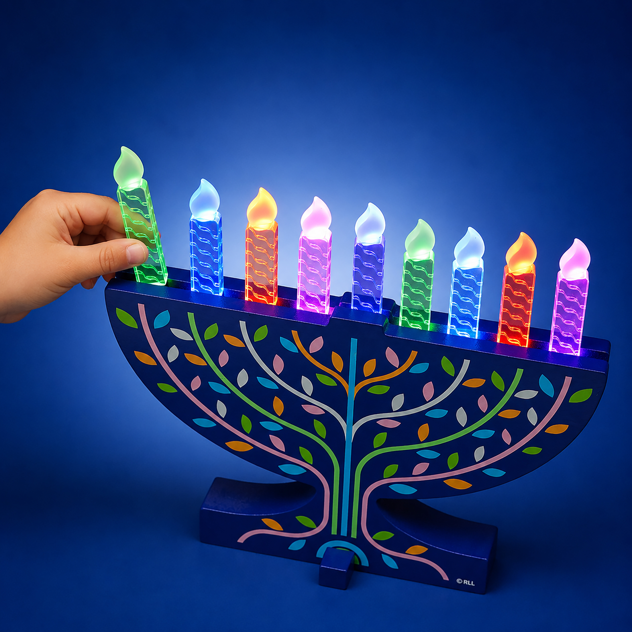 MY PLAY WOOD LIGHT UP MENORAH,ACRYLIC CANDLES,BATT/OP,8"x5",CBX
