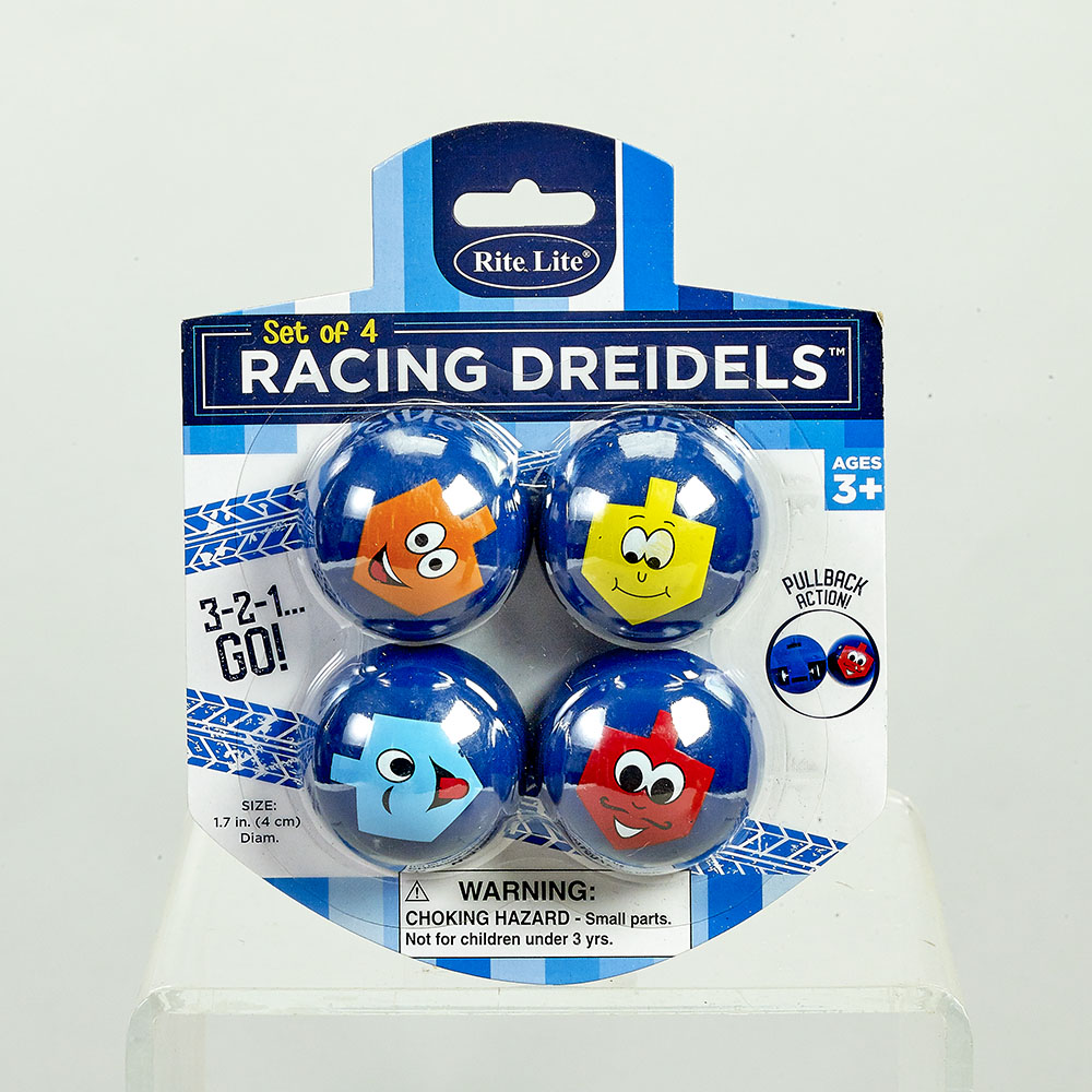 CHANUKAH “RACING DREIDELS“, PLASTIC, 2.25" D, SET OF 4,CARDED