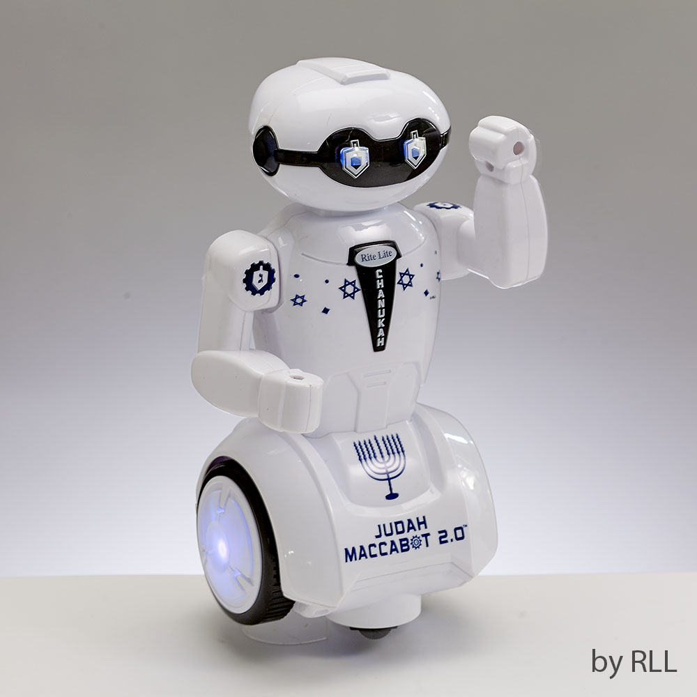 JUDAH MACCABOT 2.0 ,ROBOT W/ 3 CHANUKAH SONGS,PLASTIC,9",COLORBOX