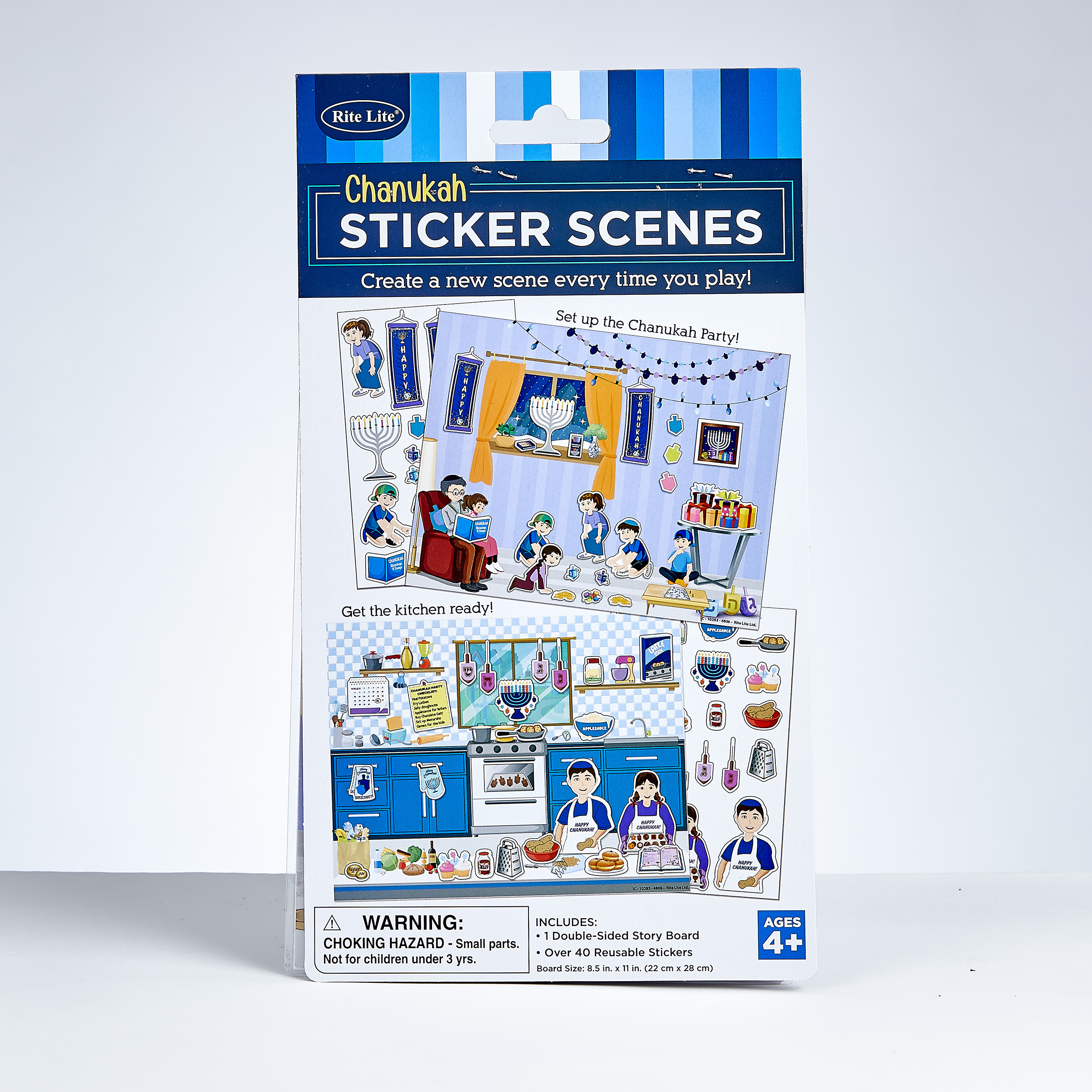 CHANUKAH STICKER SCENES W/ REUSABLE STICKERS,PVC CLINGS,10",CARD