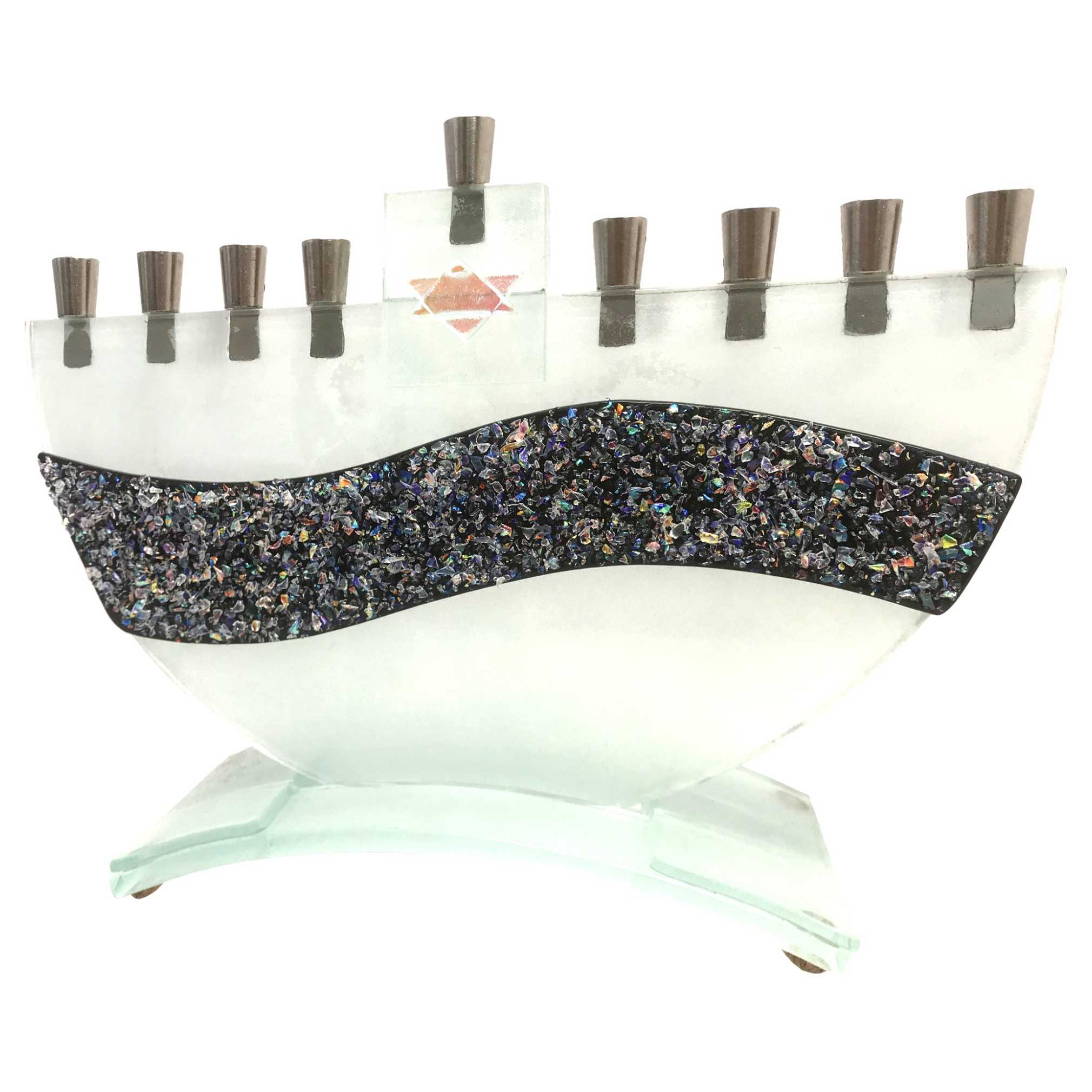 Wave Menorah In Glossy Black -Perfect For Hanukkah