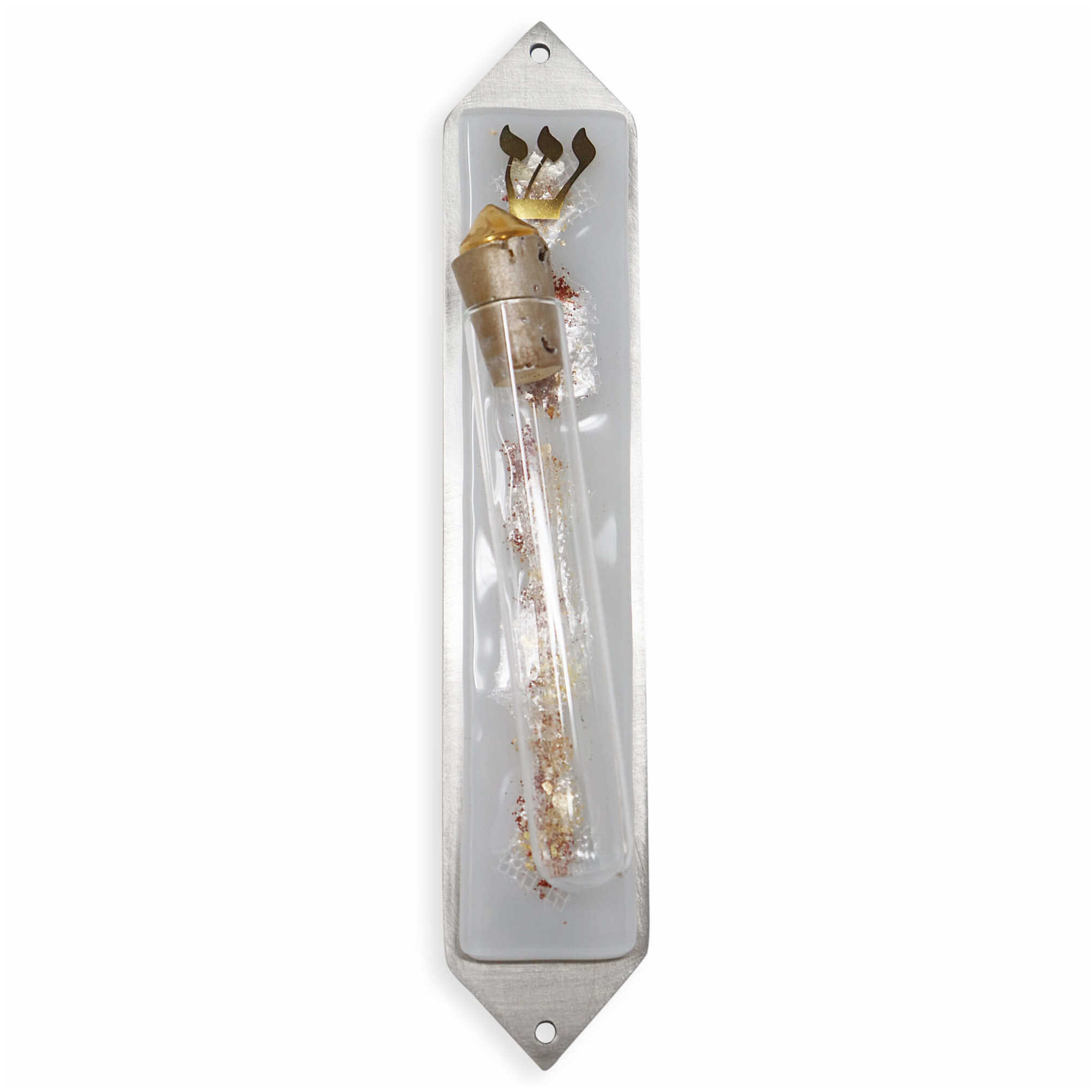 White Collage Wedding Glass Keepsake Mezuzah Case