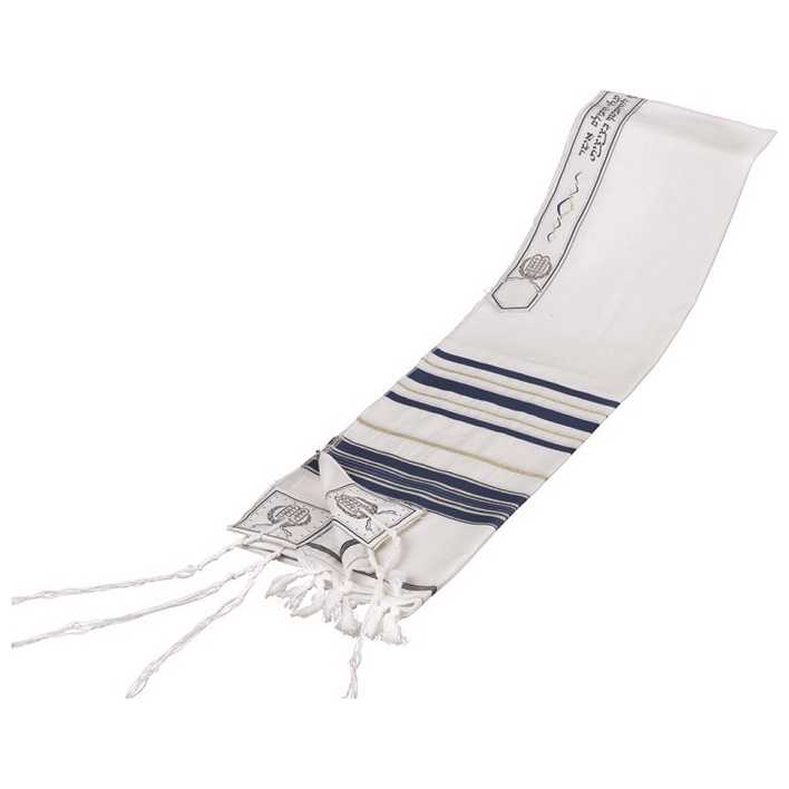 Wool Tallit With Lurex Stripes - Blue/gold