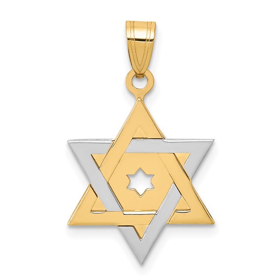 14K Two-Tone Gold Dual Star Of David Pendant