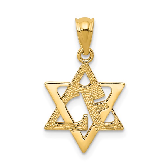 14K Yellow Gold Star Of David Love Pendant