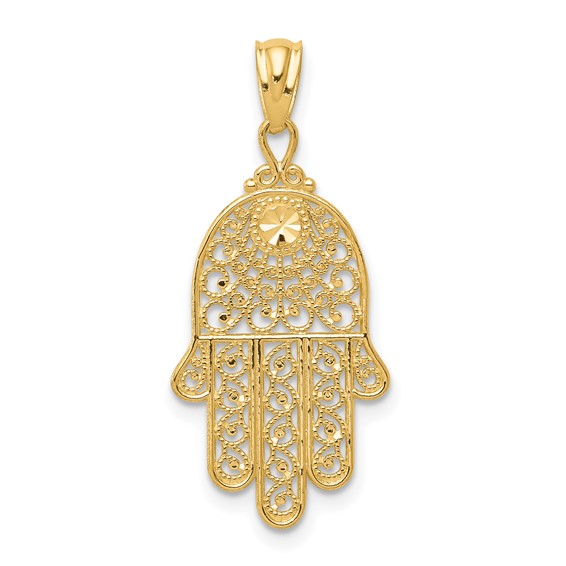 14K Yellow Gold Filigree Hamsa Pendant
