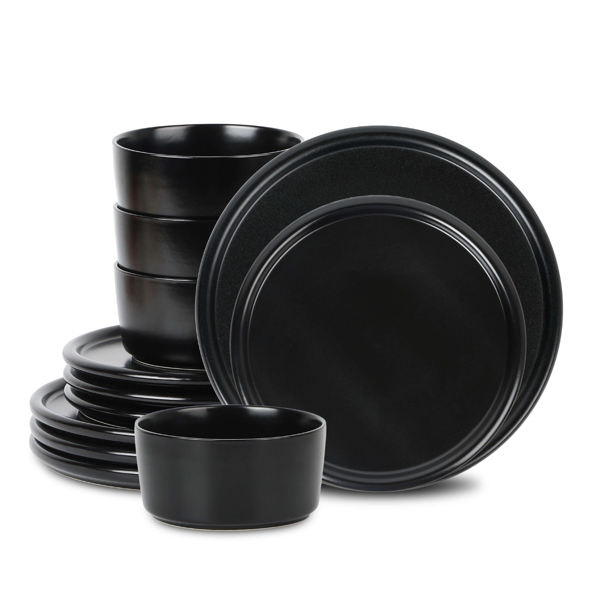 Stone Lain Eden Stoneware 12-Piece Dinnerware Set, Black